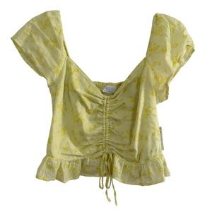 Abound Yellow Moxie Floral cropped top Short sleeve Smocked S NWT